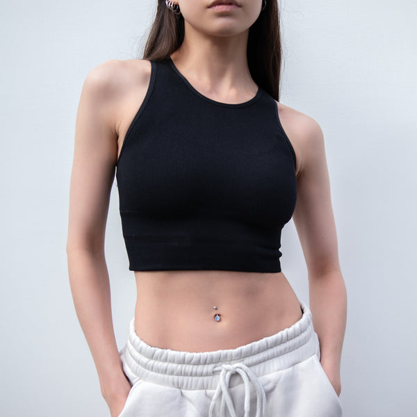 GLOBAL MOOD SPORTY BLACK CROP TANK TOP