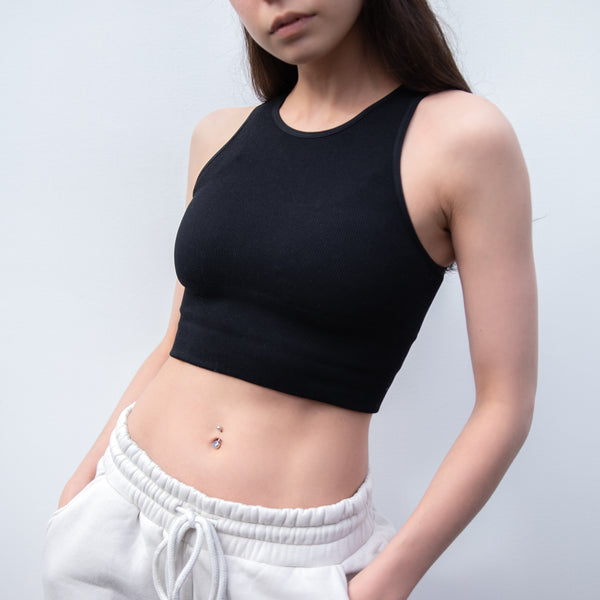 GLOBAL MOOD SPORTY BLACK CROP TANK TOP