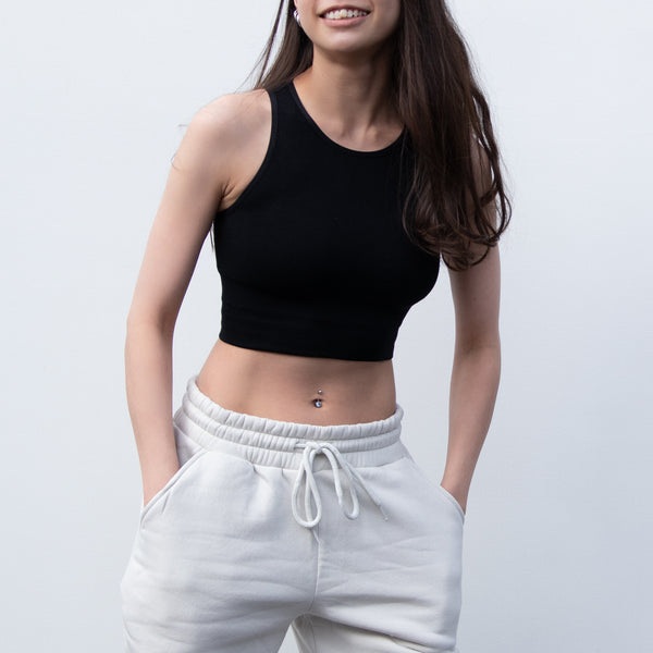 GLOBAL MOOD SPORTY BLACK CROP TANK TOP