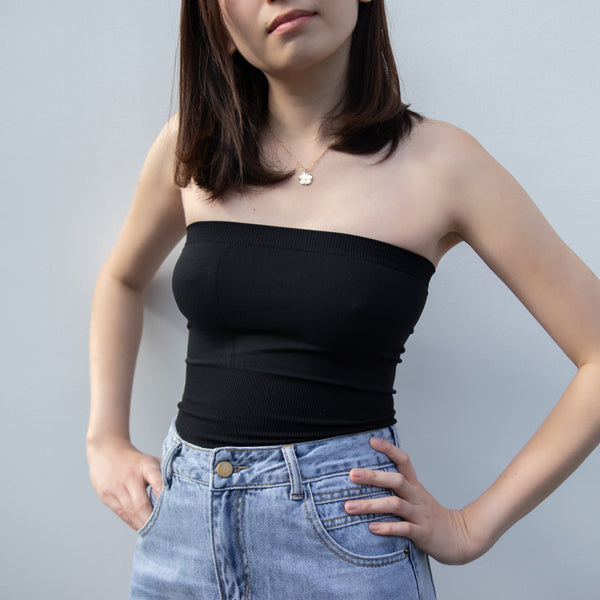 GLOBAL MOOD Fitted Black Tube Top