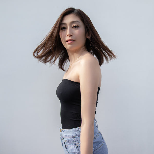 GLOBAL MOOD Fitted Black Tube Top