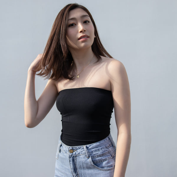 GLOBAL MOOD Fitted Black Tube Top