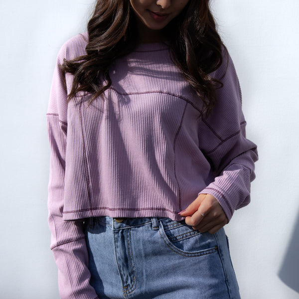 GLOBAL MOOD BASIC Loose Purple crop long sleeve