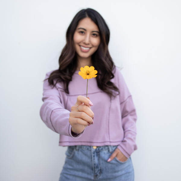 GLOBAL MOOD BASIC Loose Purple crop long sleeve
