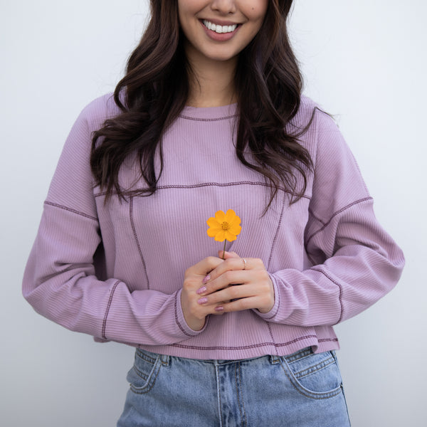 GLOBAL MOOD BASIC Loose Purple crop long sleeve